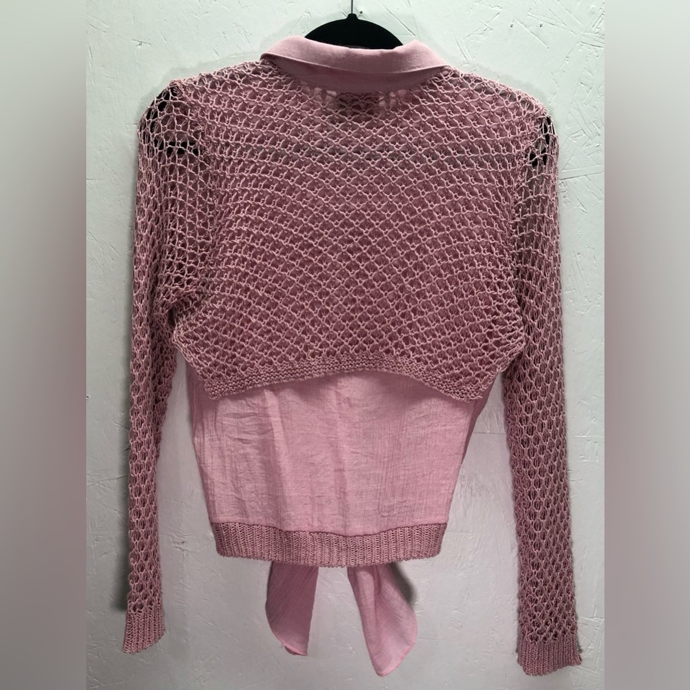 Simon Chang the collection pink button up crochet shirt - Picture 2 of 10